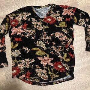 Floral Long Sleeve Blouse - Black and Red